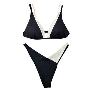 L Space Low Tide Bikini Bottom - Double Strap Bikini Top Black/Cream L